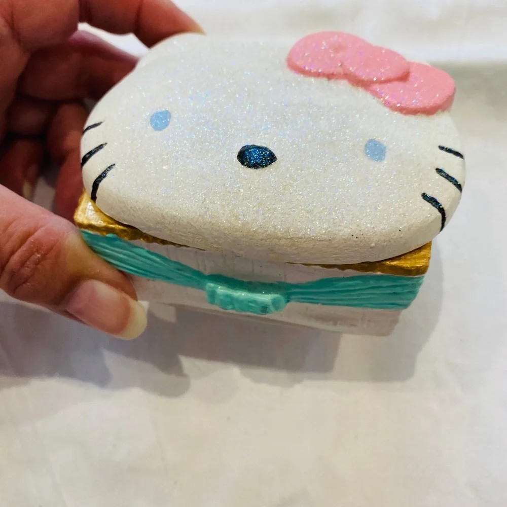 Hello Kitty Trinket box HAND PAINTED! SPARKLY FACE